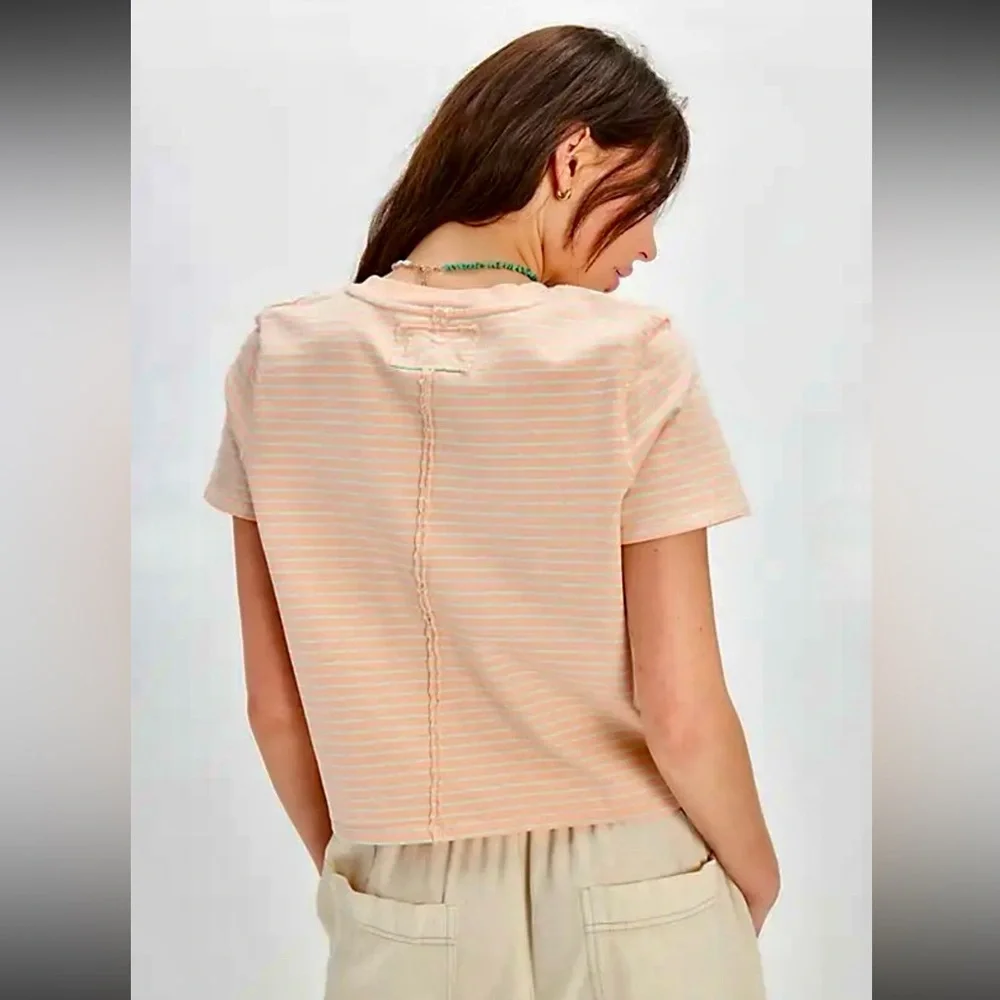 Free People Everyday Peach Striped Cotton Tee - Picture 4 of 6